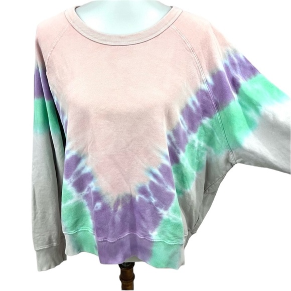 Daydreamer by Free People Flying V Varsity Tie-Dye Pullover Sweatshirt Pink - Picture 1 of 9